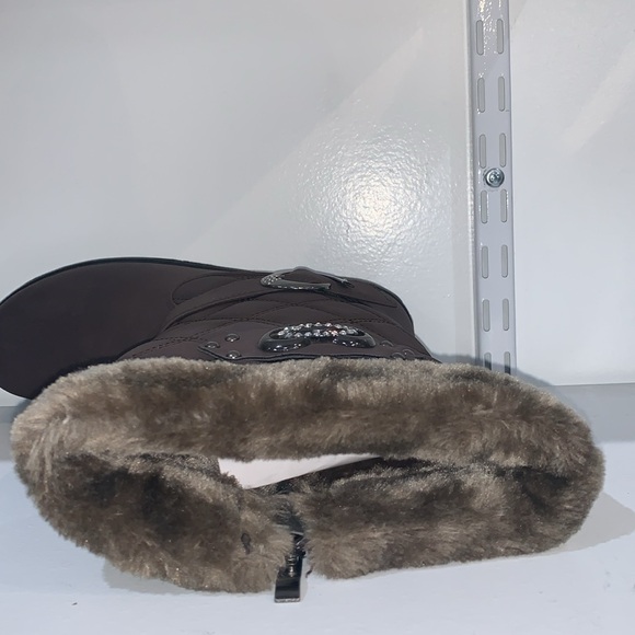 BROWN QUILTED RHINESTONE BOOTS - Picture 6 of 7